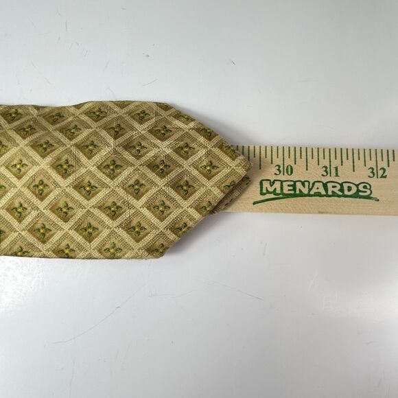 Ermenegildo Zegna Gold Diamond Olive Flower Pattern 100% Italian Silk Tie - Picture 11 of 11